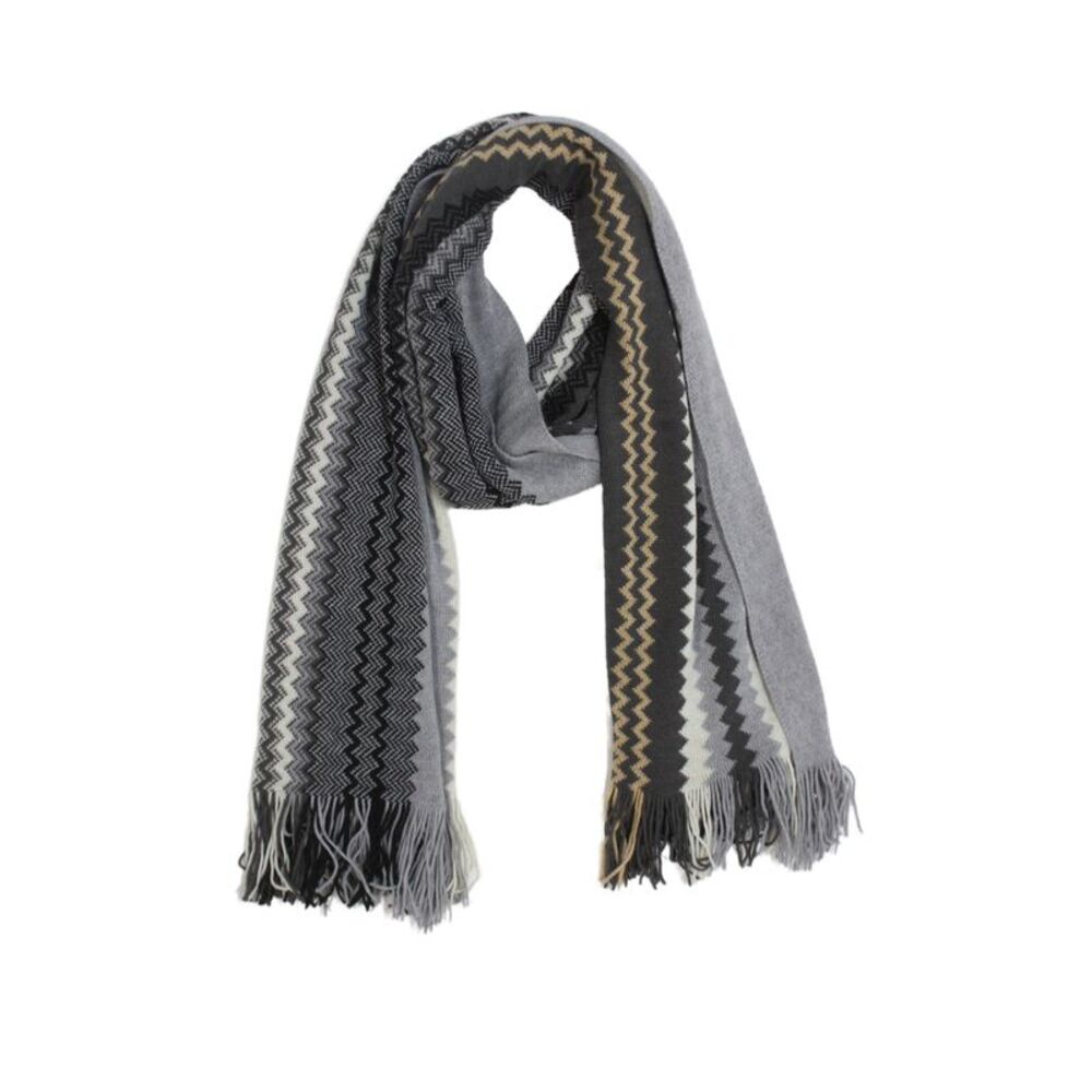 Missoni Womens Chevron  Print Fringe Edge Gray Scarf Size 66"x18"